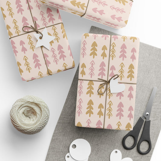 Elegant Pink and Tan Trees Wrapping Paper - Classic Modern Warm Design